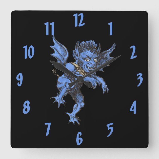 Vintage Halloween, Scary Evil Gargoyle Demon Fyrkantig Klocka (Framsida)