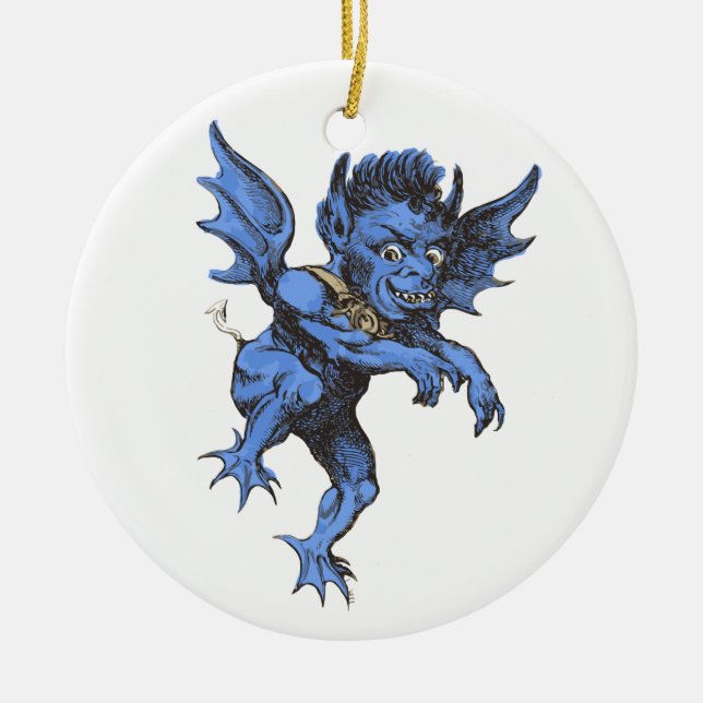 Vintage Halloween, Scary Evil Gargoyle Demon Julgransprydnad Keramik (Framsidan)