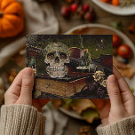 Vintage Halloween Scene avoupage Skull Ephemera Vykort<br><div class="desc">Den här designen kan vara personlig om du väljer Redigera design. Du kan också överföra till andra objekt. Kontakta mig på colorflowcreations@gmail.com eller använda alternativet chatta överst på sidan om du vill ha den här designen på en annan produkt eller behöver hjälp med den här designen. Se mer av mina...</div>
