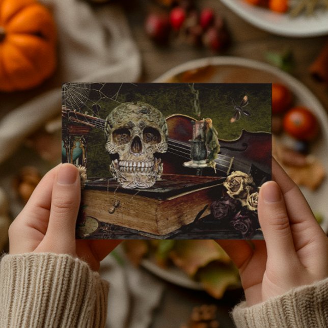Vintage Halloween Scene avoupage Skull Ephemera Vykort (Skapare uppladdad)