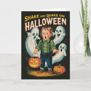 Vintage Halloween Shake and Quake Boy and Spöken Helgkort