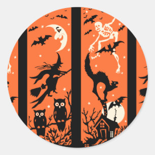 Vintage Halloween Silhouette Illustration Runt Klistermärke