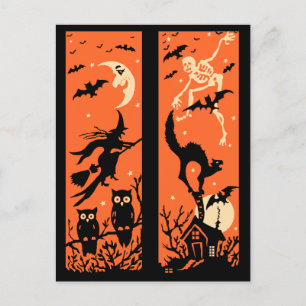 Vintage Halloween Silhouette Illustration Vykort