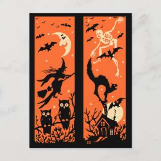 Vintage Halloween Silhouette Illustration Vykort