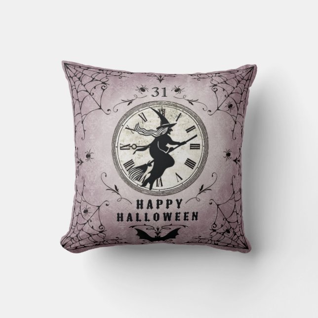 Vintage Halloween silhuett häxa kudde (Framsida)