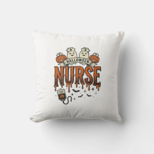 Vintage Halloween Sjuksköterska Spöke Pumpa Design Kudde