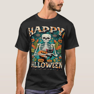 Vintage Halloween skelett med katt och Jack-O-Lan T Shirt