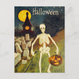 Vintage Halloween-skelettpumpkort Helg Vykort