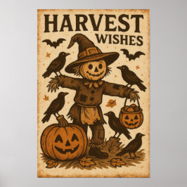 Vintage Halloween skördeönskningar Poster