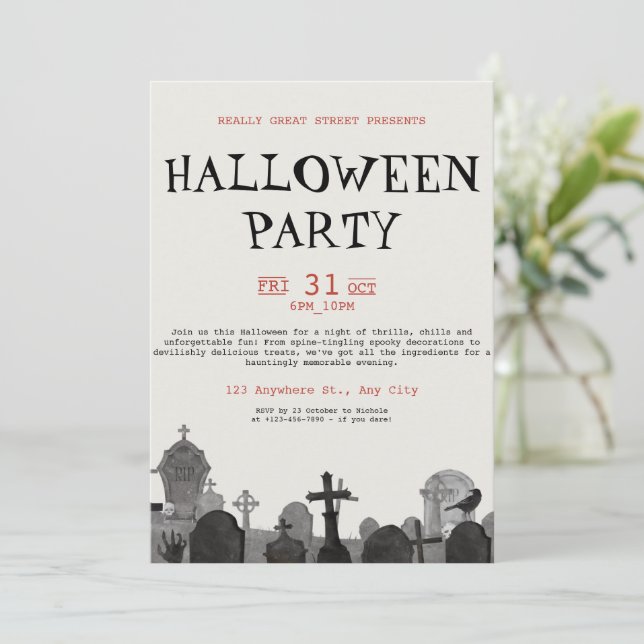 Vintage Halloween-skräckfest, redigerbar Halloween Inbjudningar (Stående Fram)