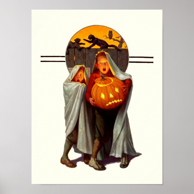 Vintage Halloween Skrämt barn Poster (Framsidan)