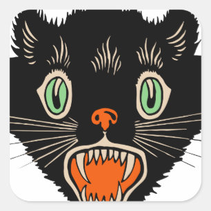 Vintage Halloween Skrämt svart katt Fyrkantigt Klistermärke