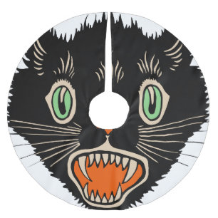 Vintage Halloween Skrämt svart katt Julgransmatta Borstad Polyester