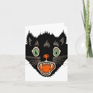 Vintage Halloween Skrämt svart katt Kort