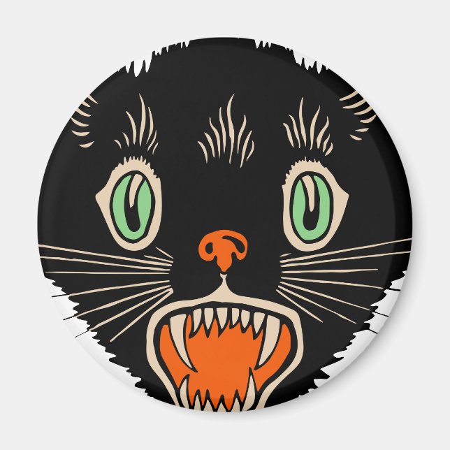 Vintage Halloween Skrämt svart katt Magnet (Framsidan)