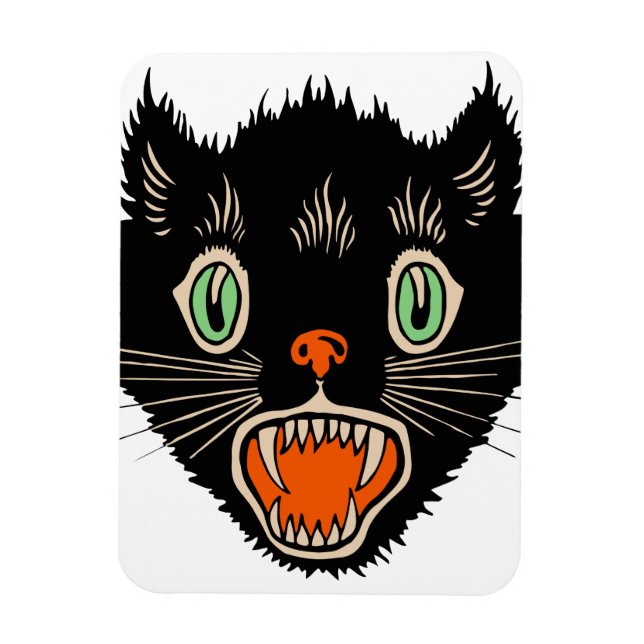 Vintage Halloween Skrämt svart katt Magnet (Vertikal)