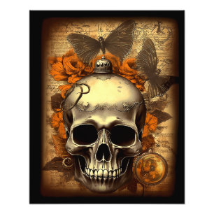 Vintage Halloween Skull Shabby Spooky Decoupage Fototryck