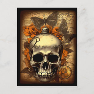 Vintage Halloween Skull Shabby Spooky Decoupage Vykort