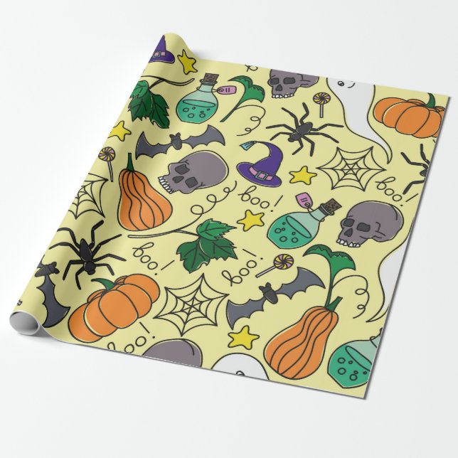 vintage Halloween sömlös mönster. Pumpkin, spöke Presentpapper (Utrullad)