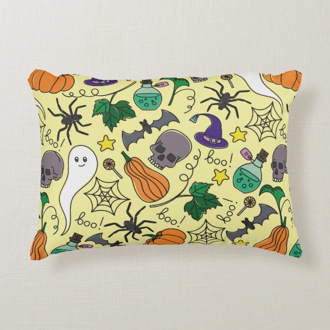 vintage Halloween sömlös mönster. Pumpkin, spöke Prydnadskudde (Framsidan)