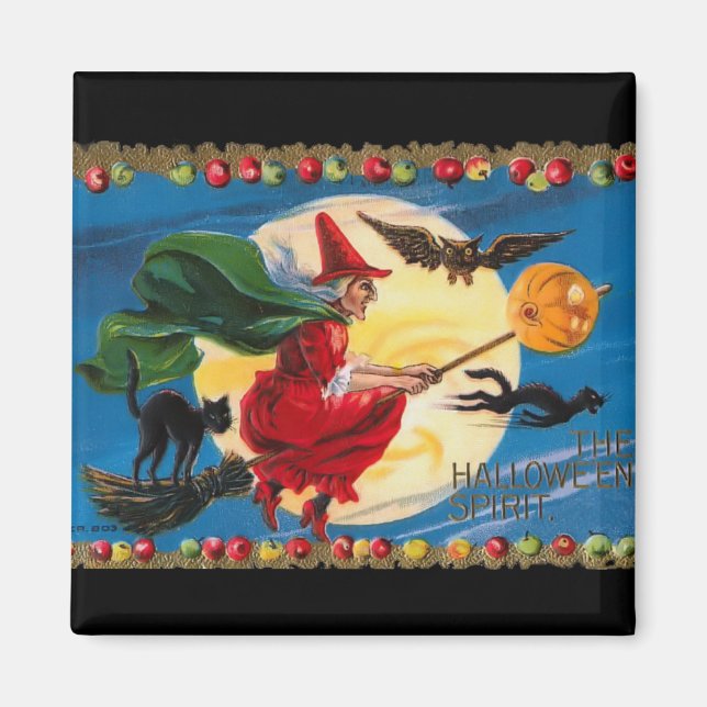Vintage Halloween Spirit Witch Magnet (Framsidan)