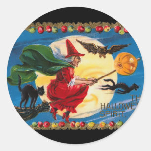 Vintage Halloween Spirit Witch Sticker Runt Klistermärke