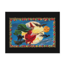 Vintage Halloween Spirit Witch-vykort