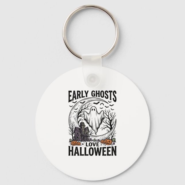 Vintage Halloween-spöke hemsökt måne Gravyr Konst Nyckelring (Framsida)