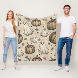 Vintage Halloween-spöke-pumpa-rustik pergament Fleecefilt