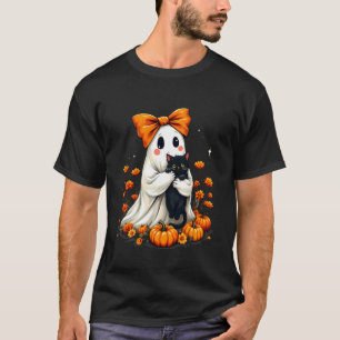 Vintage Halloween-spöke som håller svart kattblomm T Shirt
