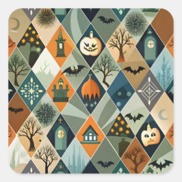 Vintage Halloween spökhus diamantmönster Fyrkantigt Klistermärke
