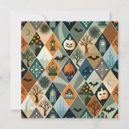 Vintage Halloween spökhus diamantmönster Inbjudningar