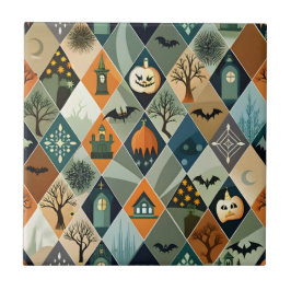 Vintage Halloween spökhus diamantmönster Kakelplatta