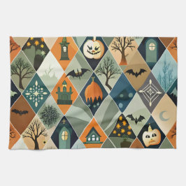 Vintage Halloween spökhus diamantmönster Kökshandduk