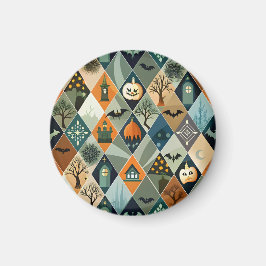 Vintage Halloween spökhus diamantmönster Magnet