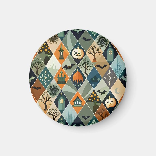 Vintage Halloween spökhus diamantmönster Magnet (Framsidan)