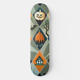 Vintage Halloween spökhus diamantmönster Mini Skateboard Bräda 18,5 Cm