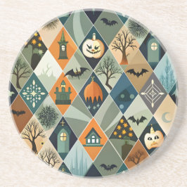 Vintage Halloween spökhus diamantmönster Underlägg