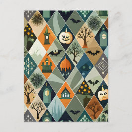 Vintage Halloween spökhus diamantmönster Vykort