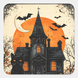 Vintage Halloween Spökhus Fyrkantigt Klistermärke