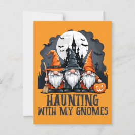Vintage Halloween Spökhus Häxa Gnome Orange Vykort