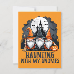 Vintage Halloween Spökhus Häxa Gnome Orange Vykort
