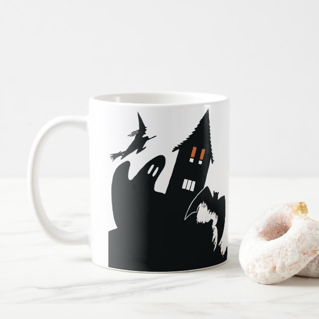 Vintage Halloween Spökhus Häxa Spöke Fladdermus Kaffemugg (Med munk)