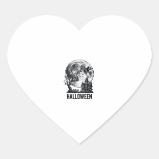 Vintage Halloween Spökhus Måne T-Shirt Design_ Hjärtformat Klistermärke
