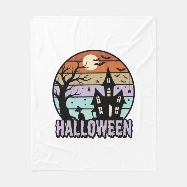 Vintage Halloween Spökhus Shirtsdesign_1 Fleecefilt (Framsidan)