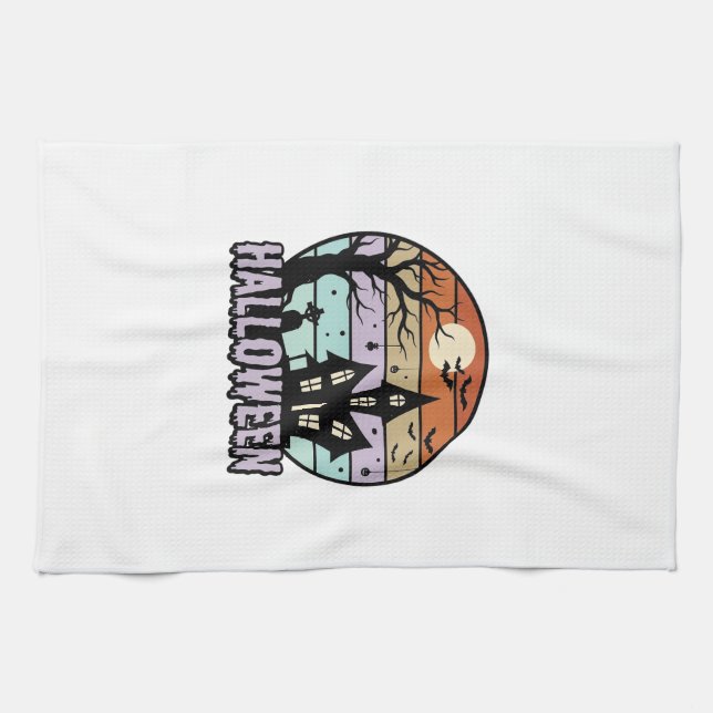 Vintage Halloween Spökhus Shirtsdesign_1 Kökshandduk (Horisontell)