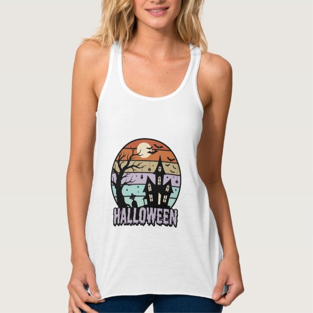 Vintage Halloween Spökhus Shirtsdesign_1 Linne Med Racerback (Framsida)