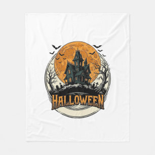 Vintage Halloween Spökhus Vektordesign_1 Fleecefilt