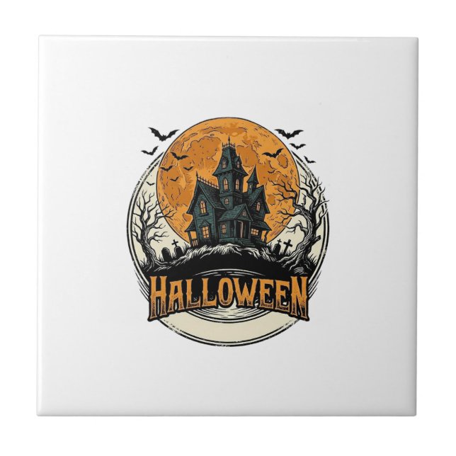 Vintage Halloween Spökhus Vektordesign_1 Kakelplatta (Framsidan)