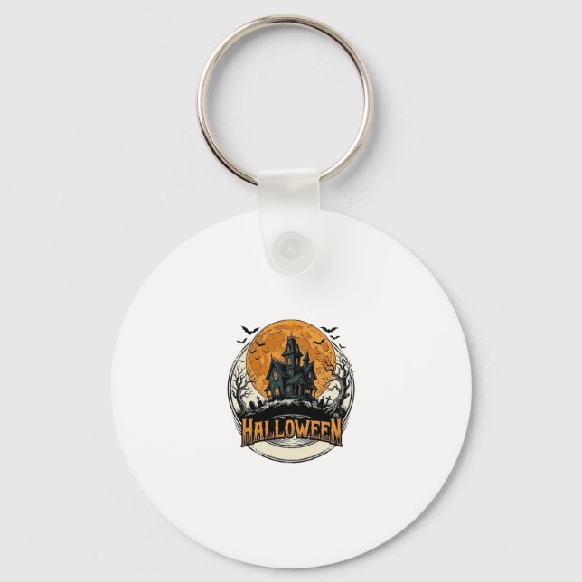 Vintage Halloween Spökhus Vektordesign_1 Nyckelring (Framsida)